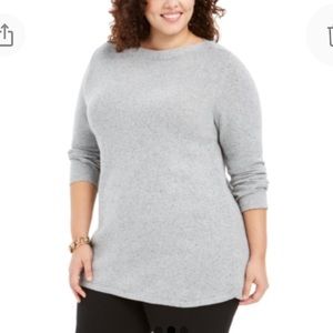 NEW Karen Scott Boat Neck Tunic Sweater, Size 1X, Gray Speckled